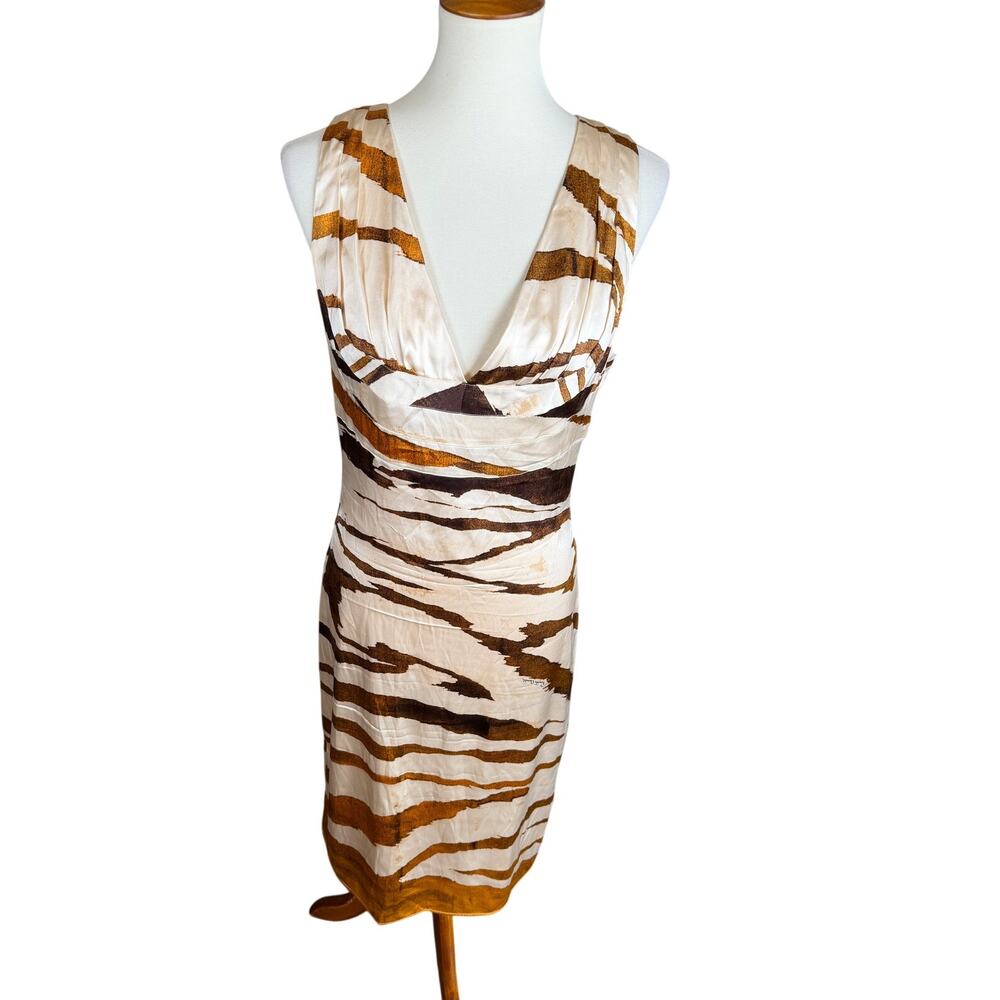 Roberto Cavalli Tiger Print Silk Dress Womens 44 2008 Archival Cocktail Dress